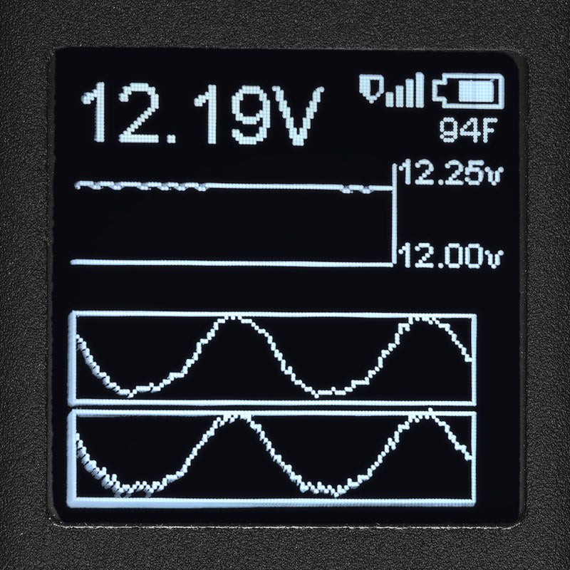 Wireless bass knob screen showing an oscilloscope