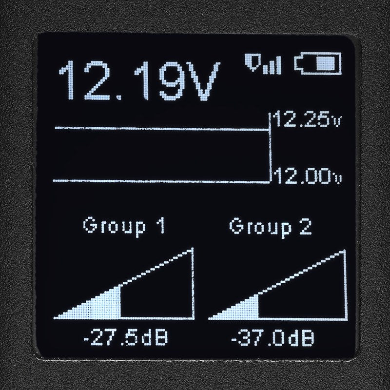 Wireless bass knob screen showing voltage and volume